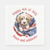 かわいい子犬赤白青アメリカ国旗Happy 4th スタンダードランチョンナプキン (正面)