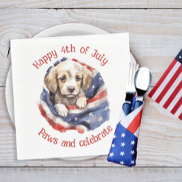 かわいい子犬赤白青アメリカ国旗Happy 4th スタンダードランチョンナプキン
