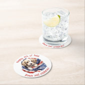 かわいい子犬赤白青アメリカ国旗Happy 4th ラウンドペーパーコースター (インサイチュ)