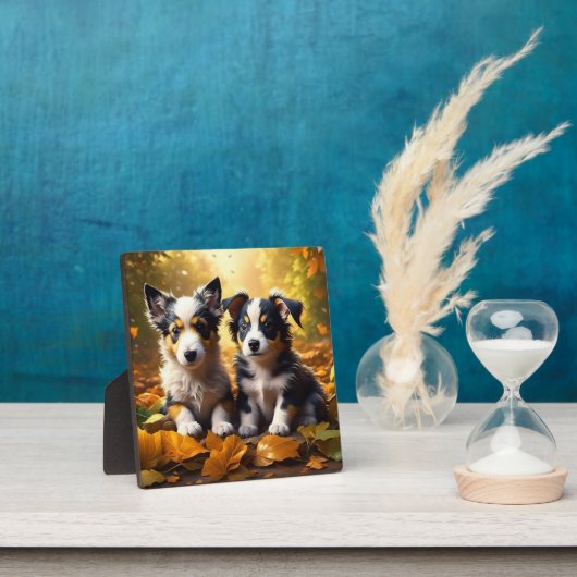 かわいい子犬遊二匹の紅葉 フォトプラーク (インサイチュ)
