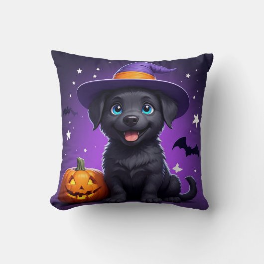 かわいい子犬魔女帽子ハロウィン 🐶 クッション (正面)