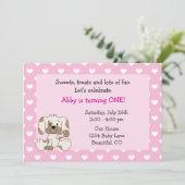 かわいい子犬1stバースデーガールズ招待状 招待状 (スタンド正面)