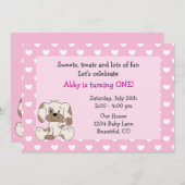 かわいい子犬1stバースデーガールズ招待状 招待状 (正面/裏面)