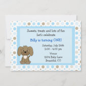 かわいい子犬1st誕生日招待状forボーイズ 招待状 (正面)