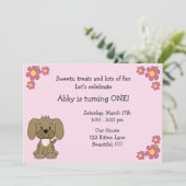 かわいい子犬1st誕生日招待状for Girls 招待状 (スタンド正面)