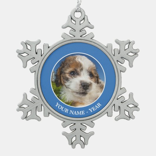 かわいい子犬(しつ) スノーフレークピューターオーナメント (正面)