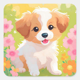 かわいい子犬 スクエアシール