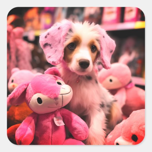 かわいい子犬 スクエアシール (正面)