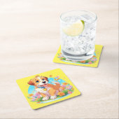 かわいい子犬 スクエアペーパーコースター (インサイチュ)