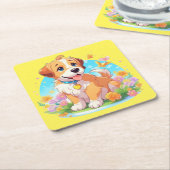 かわいい子犬 スクエアペーパーコースター (アングル)