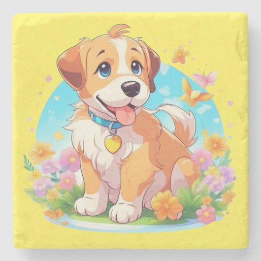 かわいい子犬 ストーンコースター (正面)