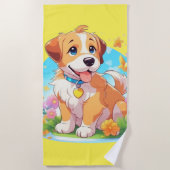 かわいい子犬 ビーチタオル (正面)