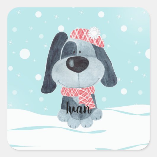 かわいい子犬、ベビー スクエアシール (正面)