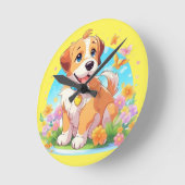 かわいい子犬 ラウンド壁時計 (傾斜)
