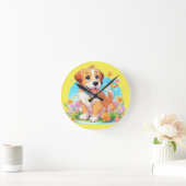 かわいい子犬 ラウンド壁時計 (ホーム)