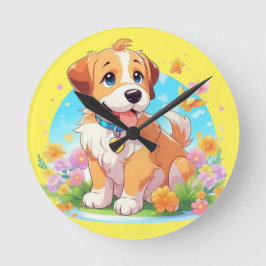 かわいい子犬 ラウンド壁時計