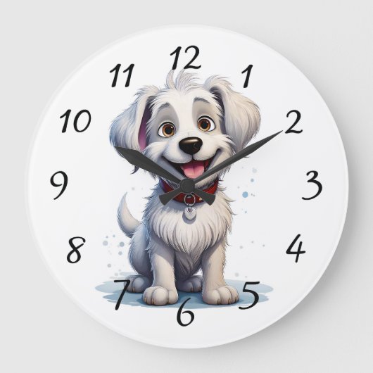 かわいい子犬 ラージ壁時計 (正面)