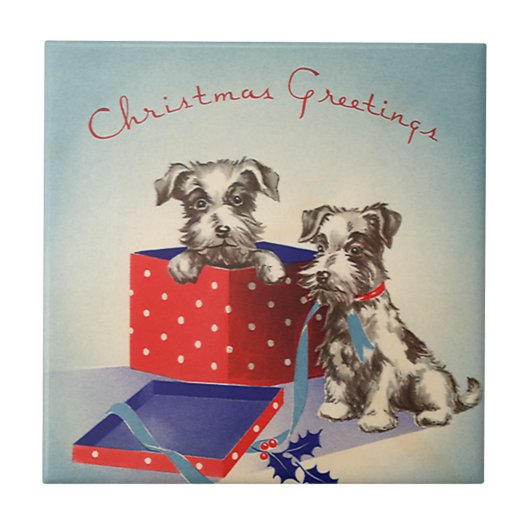 かわいい子犬, ヴィンテージクリスマスメッセージ タイル (正面)