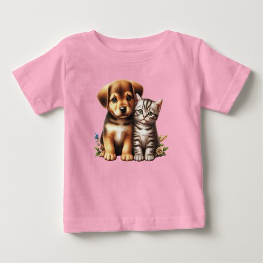 かわいい子犬/子猫 ベビーTシャツ (正面)