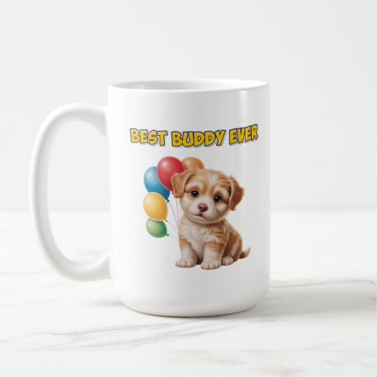 かわいい子犬「最高の相棒」デザイン コーヒーマグカップ (左)