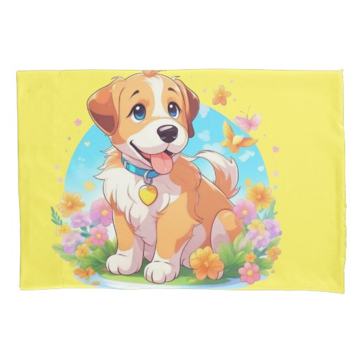 かわいい子犬 枕カバー (正面)