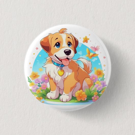 かわいい子犬 缶バッジ (正面)
