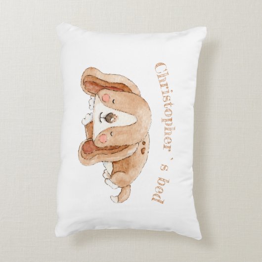 かわいい子犬DBLサイドのカスタム文字子供 アクセントクッション (裏面(縦))