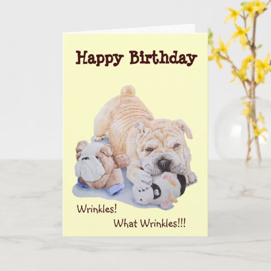 かわいい子犬shar pei犬とテディおもしろい誕生日 カード (黄色い花)