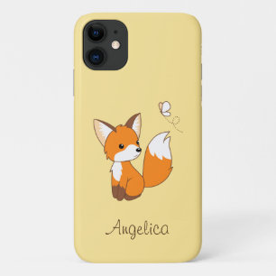 かわいい子狐がチョウチョを眺める iPhone 11 ケース