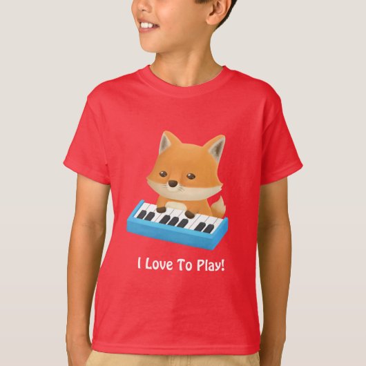 かわいい子狐のピアノキッズTシャツ Tシャツ (正面)