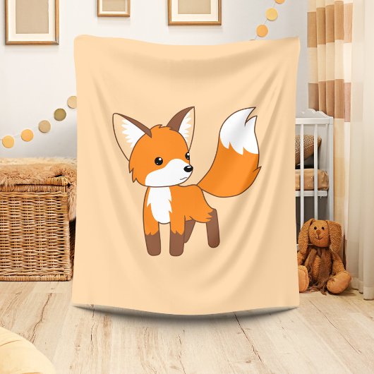 かわいい子狐 ピンクベージュ フリースブランケット