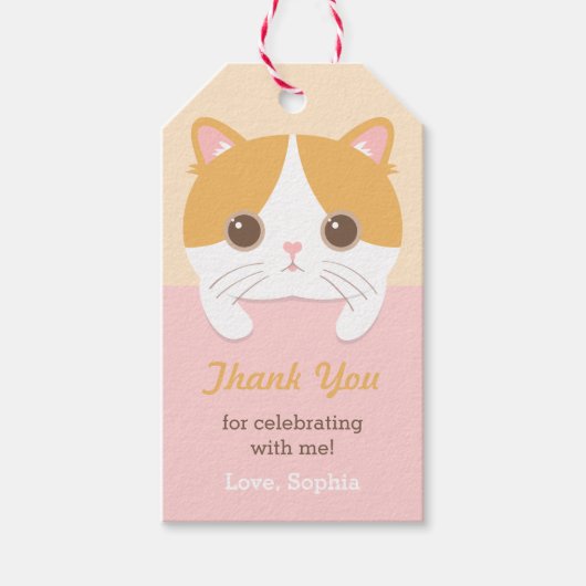 かわいい子猫ありがとう誕生日パーティギフトラベル ギフトタグ (正面)