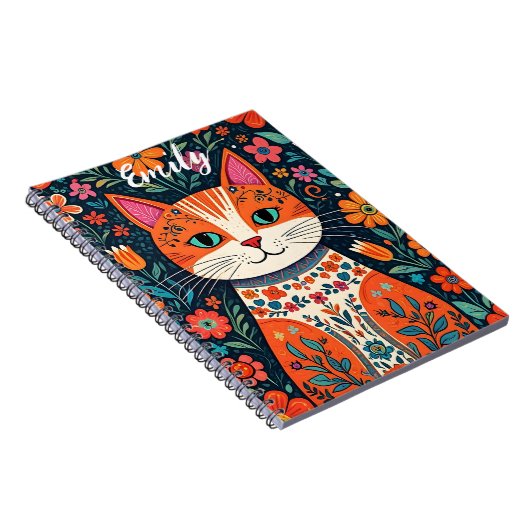 かわいい子猫お洒落とフォークアートの花 ノートブック (右側)