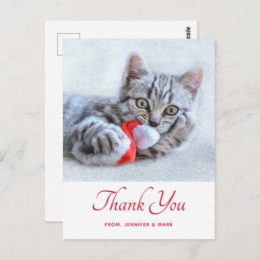 かわいい子猫かみ赤サンタハットクリスマスありがとう ポストカード (正面/裏面)
