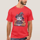 かわいい子猫がカボチャの前でポーズをとっている 可愛い秋の猫 S Tシャツ (正面)
