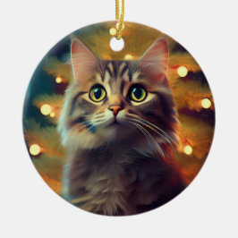 かわいい子猫がクリスマス電球で遊んでいる セラミックオーナメント