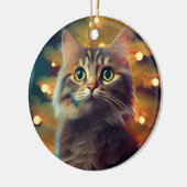 かわいい子猫がクリスマス電球で遊んでいる セラミックオーナメント (左)