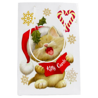 かわいい子猫がクリスマス・キャロルを歌う ミディアムペーパーバッグ