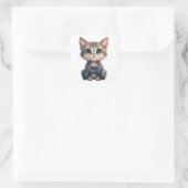 かわいい子猫がゲームコントローラーを握っている ゲーマー猫 スクエアシール (バッグ)