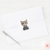かわいい子猫がゲームコントローラーを握っている ゲーマー猫 スクエアシール (封筒)