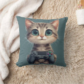 かわいい子猫がゲームコントローラーを握るゲーマー猫 クッション (ブランケット)