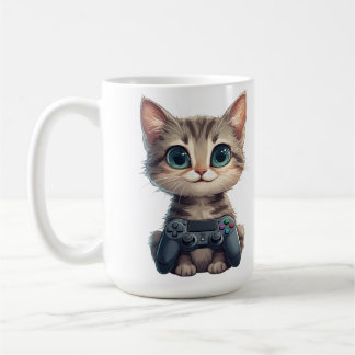かわいい子猫がゲームコントローラーを握るゲーマー猫 コーヒーマグカップ