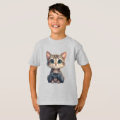 かわいい子猫がゲームコントローラーを握るゲーマー猫 Tシャツ (正面フル)