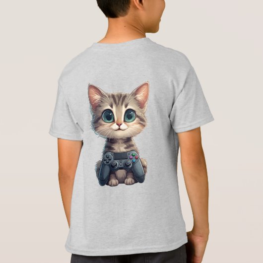 かわいい子猫がゲームコントローラーを握るゲーマー猫 Tシャツ (裏面)