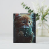 かわいい子猫がコーヒーを楽しむ ポストカード (スタンド正面)