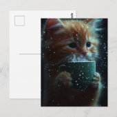 かわいい子猫がコーヒーを楽しむ ポストカード (正面/裏面)