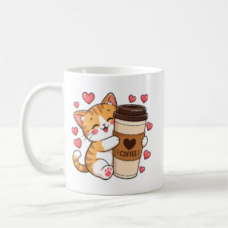 かわいい子猫がコーヒーカップを抱えたマグカップ コーヒーマグカップ