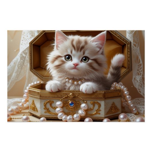 かわいい子猫がジュエリーボックスに座る|過去記事 ポスター (正面)