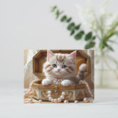 かわいい子猫がジュエリーボックスに座る|過去記事 ポストカード (スタンド正面)