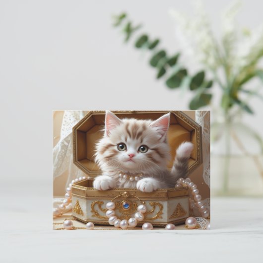 かわいい子猫がジュエリーボックスに座る|過去記事 ポストカード (スタンド正面)